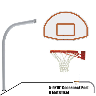 Basketball System - Gooseneck (5-9/16 in. Pole with 6 ft. Offset) - 54 in. Aluminum Fan Backboard - Double Rim Goal